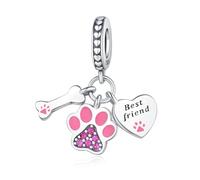 Charm colgante de pata de hueso y etiqueta de corazón, accesorio de pulsera de plata de ley 925, compatible con con Pandora Bracelet Neckalce