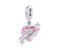 Charm colgante de planeta en forma de estrella de piedra con incrustaciones rosas, accesorio de pulsera de plata de ley 925, collar de pulsera Pandora compatible con