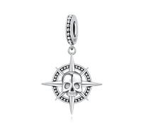Charm colgante de timón en forma de calavera, accesorio de pulsera de plata de ley 925, compatible con Collar de pulsera Pandora