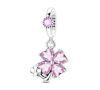 Charm colgante de trébol rosa de cuatro hojas, accesorio de pulsera de plata de ley 925, collar de pulsera compatible con