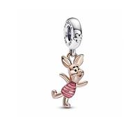 Pandora Disney Colgante con diseño de Piglet en plata de ley y chapado en oro rosa de 14 quilates con esmalte transparente rosa y negro