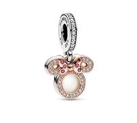 Pandora Disney Colgante doble de plata de ley y chapado en oro rosa de 14 quilates con diseño de Minnie, con circonitas cúbicas rojas transparentes y esmalte blanco brillante