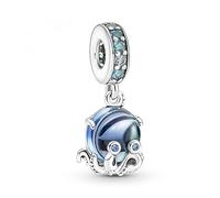Pandora Moments Colgante con diseño de pulpo de plata de ley con cristal de Murano azul aguamarina blanqueado, verde hielo, azul estelar y azul verde bicolor
