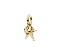 PANDORA Moments 763892C01 - Colgante doble de estrella de mar de plata de ley chapada en oro de 14 quilates con circonitas, compatible con Me y Moments, 4,4x14,3x10 mm, Plata de ley, Circonita cúbica