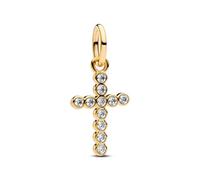 PANDORA Moments 764063C01 - Colgante de cruz de plata de ley con aleación chapada en oro de 14 quilates y circonitas, compatible con Me y Moments