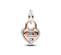 Pandora Moments Colgante con diseño de candado en forma de corazón de plata de ley y chapado en oro rosa de 14 quilates con circonitas cúbicas transparentes