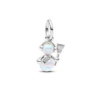 Pandora Moments Colgante de plata de ley con diseño de muñeco de nieve con ópalo blanco creado en laboratorio y circonita cúbica transparente