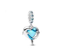PANDORA Moments 793924C01 - Colgante de cristal de Murano azul de plata de ley, compatible con Me y Moments, 4,1x14,4x12,9 mm, Plata de ley, No es una piedra preciosa