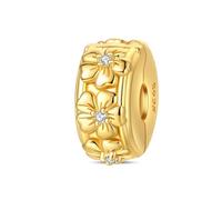 Charm con broche de seguridad floral dorado, Charm para pulsera, collar de pulsera Pandora compatible con