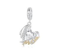 Charm de alas de ángel para mamá para pulsera Pandora, Abalorio de corazón de plata esterlina 925, Regalos de joyería para el Día de la Madre para mamá