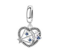 Charm de arco y flecha con incrustaciones de piedra de corazón hueco, Charm para pulsera, compatible con Pandora Bracelet Neckalce