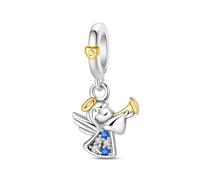 Charm de broche colgante de ángel flauta, accesorio de pulsera de plata de ley 925, compatible con collar de pulsera Pandora, regalo para mujeres