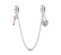 Charm de cadena de seguridad con cerradura de corazón de piedras preciosas rosas, Charm para pulsera, compatible con Pandora Bracelet Neckalce
