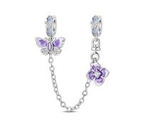 Charm de cadena de seguridad con flor de amor de mariposa, Charm para pulsera, compatible con Pandora Bracelet Neckalce