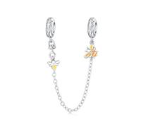 Charm de cadena de seguridad de abeja pequeña, accesorio de pulsera con dijes de plata esterlina 925, collar de pulsera Pandora compatible con, regalo para mujeres