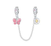 Charm de cadena de seguridad Flower-Disc, accesorio de pulsera con dijes chapado en plata, collar de pulsera Pandora compatible con, regalo para mujeres