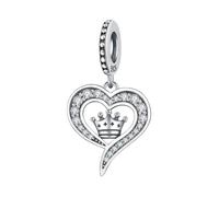 Charm de corona de corazón, Charm de cuentas de plata esterlina 925 auténtica, compatible con con pulsera Pandora, embalaje de caja de regalo