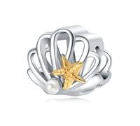 Charm de cuentas de concha, estrella de mar y perlas, accesorio de pulsera de plata esterlina 925, collar de pulsera Pandora compatible con, regalo para mujeres