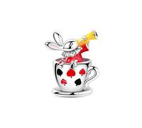 Charm de cuentas de conejo de taza de té de póquer, Charm para pulsera, collar de pulsera Pandora compatible con