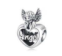 Charm de cuentas de corazón de ángel de Cupido, accesorio de pulsera de plata esterlina 925, compatible con con Pandora Bracelet Neckalce