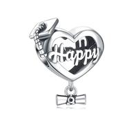 Charm de cuentas de corazón feliz de graduación, accesorio de pulsera de plata esterlina 925, collar de pulsera Pandora compatible con, regalo para mujeres