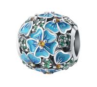 Charm de cuentas de flor de cerezo calado azul, accesorio de pulsera de plata de ley 925, compatible con con collar de pulsera Pandora