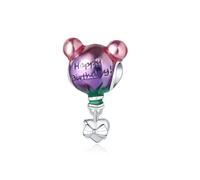Charm de cuentas de globo de cumpleaños de oso pequeño, accesorio de pulsera de plata esterlina 925, compatible con Collar de pulsera Pandora
