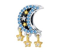 Charm de cuentas de luna calada, accesorio de pulsera con dijes de plata esterlina 925, compatible con con el collar de pulsera Pandora