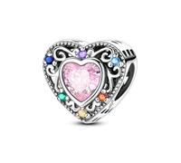 Charm de CZ con patrón retro de corazón, Charm para pulsera, collar de pulsera Pandora compatible con