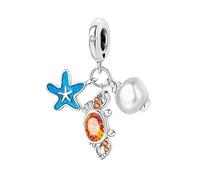 Charm de estrella de mar, cangrejo y perla, accesorio de pulsera con dijes de plata esterlina 925, collar de pulsera Pandora compatible con, regalo para mujeres