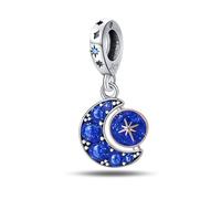 Charm de estrella y luna azul, accesorio de pulsera de plata esterlina 925, collar de pulsera Pandora compatible con, regalo para mujeres