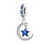 Charm de estrella y luna brillante, accesorio de pulsera de plata esterlina 925, collar de pulsera Pandora compatible con, regalo para mujeres