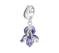 Charm de flor de iris, Charm de cuentas de plata esterlina 925 auténtica, compatible con con pulsera Pandora