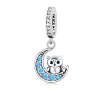 Charm de luna y búho, accesorio de pulsera con dijes de plata esterlina 925, collar de pulsera Pandora compatible con, regalo para mujeres