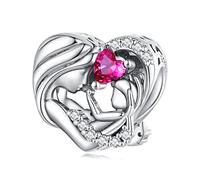 Charm de Madre e Hija para Pulsera de Pandora-Abalorio de Plata de Ley Corazón Rosa Zirconia-Regalo para Mujeres Niñas