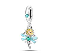 Charm de margarita y libélula, accesorio de pulsera con dijes de plata de ley 925, collar de pulsera Pandora compatible con, regalo para mujeres
