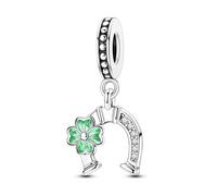 Charm de trébol y herradura de cuatro hojas, Charm de cuentas de plata esterlina 925 auténtica, compatible con con pulsera Pandora