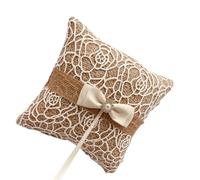 Charm Encaje Arpillera Soporte de Anillo Elegante Cojín para Ceremonia de Boda para Novios y Organizador de Eventos Accesorios de Boda, N.º 1, Talla única