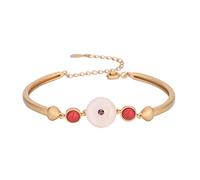 Charm Feng Shui Piedra Natural Hetian Jade Armonía Hebilla Cuarzo Jade Amuleto Riqueza Buena Suerte Vacaciones Joyería para Mujeres Brazalete de Oro Ajustable (C