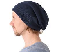 CHARM Gorro para Hombre Mujer Beanie - Gorros Grande Gorras Invierno Sombrero Slouchy Algodon Tela Waffle Azul Marino (Style A)