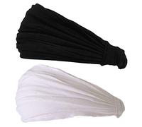 CHARM Hombre Cinta De Correr - Bandana Pelo Pañuelos Diadema Mujer Elastica Negro, Blanco Paquete De 2 M