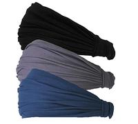 CHARM Hombre Cinta De Correr - Bandana Pelo Pañuelos Diadema Mujer Elastica Negro, Gris Oscuro, Marino Paquete De 3 M