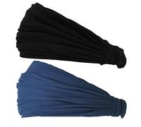 CHARM Hombre Cinta De Correr - Bandana Pelo Pañuelos Diadema Mujer Elastica Negro, Marino Paquete De 2 M