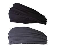 CHARM Hombre Elástico Bandana Cinta para El Pelo Venda Japonés Largo Cabello Rastas Cabeza Envolver Negro, Oscuro Gris Paquete de 2