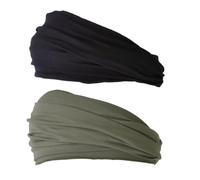 CHARM Hombre Elástico Bandana Cinta Para El Pelo Venda Japonés Largo Cabello Rastas Cabeza Envolver Negro, Caqui Paquete de 2