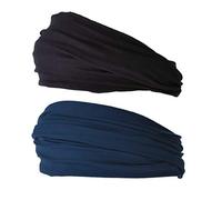 CHARM Hombre Elástico Bandana Cinta para El Pelo Venda Japonés Largo Cabello Rastas Cabeza Envolver Negro, Marino Paquete de 2