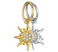 Charm Sol y Luna, Charms Mujer de plata de ley 925 con de circonio cúbico, Abalorios Pandora para Pulseras Europeas, Regalos para señoras, niñas y hermanas