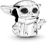 Charm Star Wars Baby Yoda Grogu de plata de ley 925 compatible con los abalorios Pandora y muchas otras pulseras británicas, Plata de ley