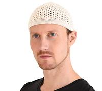 CHARM Tejido Algodón Cráneo Gorra Kufi Islam Oración Sombrero Croché Puntada Tapa Gorros Beanie Hombres Tocados para Todos Temporadas Blanco