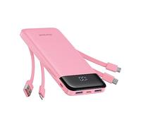 Charmast - Batería externa con cables incorporados X 4, cargador portátil de 10000 mAh con 6 salidas y 3 entradas, esenciales para viajes, pantalla LED, tipo C, batería externa delgada compatible con